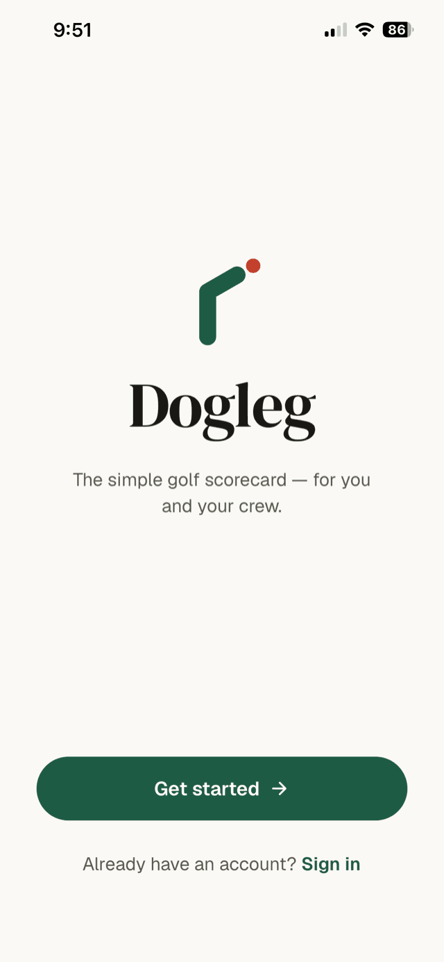 Dogleg's welcome screen on an iPhone