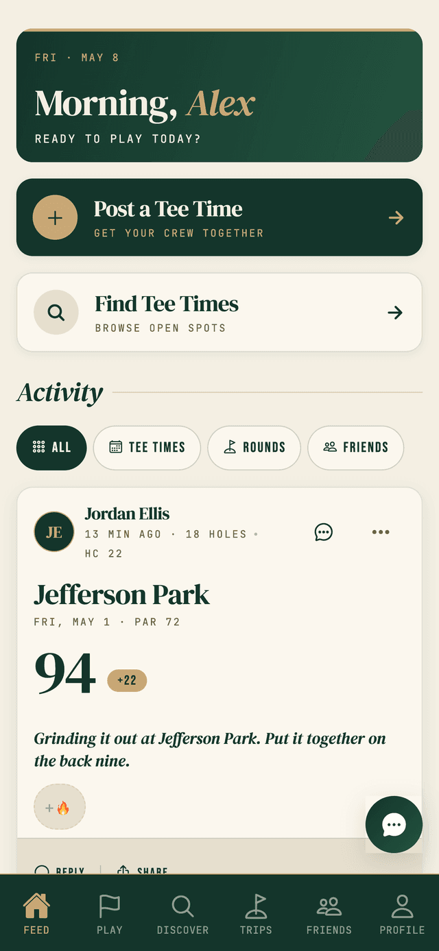 LinkUp Golf social feed