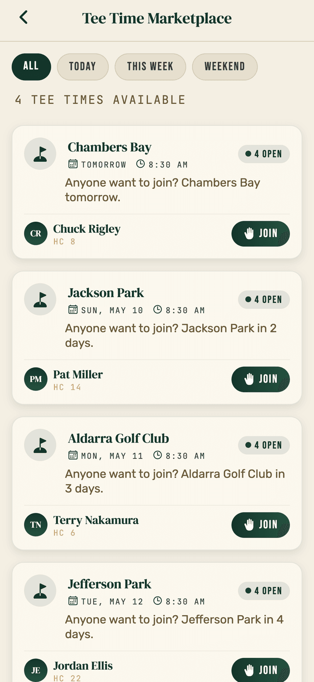 LinkUp Golf tee time marketplace