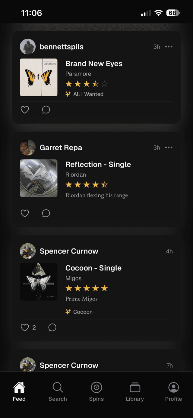 Sleeve's home feed on an iPhone